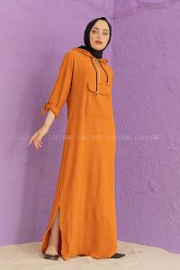 Modalamelif Kanguru Cepli Ayrobin  Elbise Kiremit