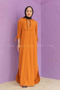 Modalamelif Kanguru Cepli Ayrobin  Elbise Kiremit