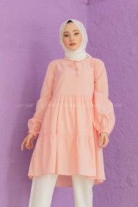 Modalamelif Yaka Bağlamalı Tunik Pudra