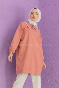 Modalamelif Yaka Güpürlü Tunik Pudra