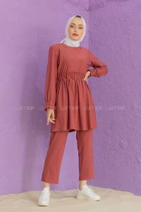 Modalamelif Bel Büzmeli Şık Takım Gül