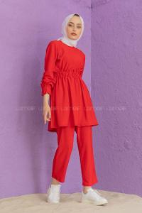 Modalamelif Bel Büzmeli Şık Takım Kırmızı