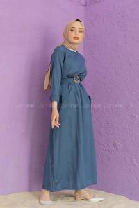 Modalamelif Belden Bağlamalı Elbise İndigo