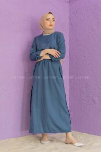 Modalamelif Belden Bağlamalı Elbise İndigo