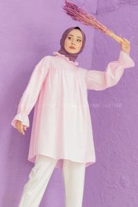 Modalamelif Dakron Büzgülü Gömlek Pudra