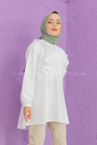 Modalamelif Hakim Yaka Fırfırlı Tunik Beyaz
