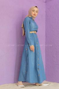 Modalamelif Hasır Kemerli Kot Elbise Mavi