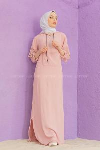 Modalamelif Kanguru Cepli Ayrobin  Elbise Pudra