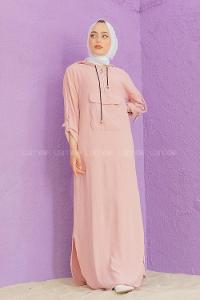 Modalamelif Kanguru Cepli Ayrobin  Elbise Pudra