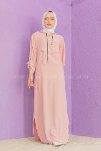 Modalamelif Kanguru Cepli Ayrobin  Elbise Pudra