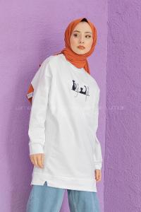 Modalamelif Kedi Baskılı Sweatshirt Beyaz