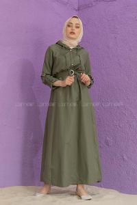 Modalamelif Kemerli Kuşaklı Elbise Haki