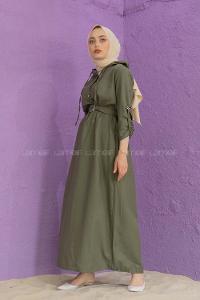 Modalamelif Kemerli Kuşaklı Elbise Haki