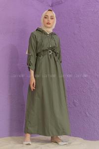 Modalamelif Kemerli Kuşaklı Elbise Haki