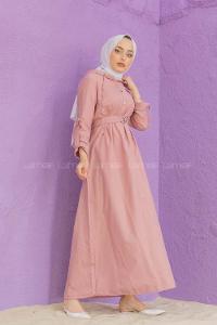 Modalamelif Kemerli Kuşaklı Elbise Pudra