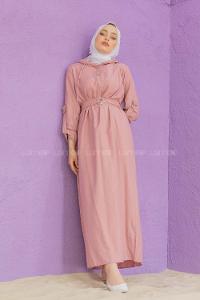 Modalamelif Kemerli Kuşaklı Elbise Pudra
