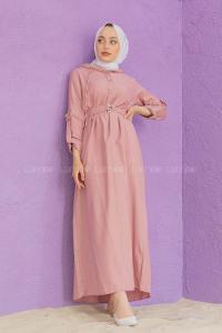 Modalamelif Kemerli Kuşaklı Elbise Pudra