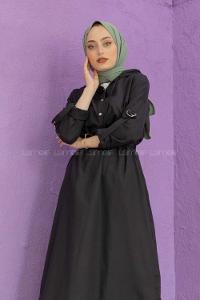 Modalamelif Kemerli Kuşaklı Elbise Siyah