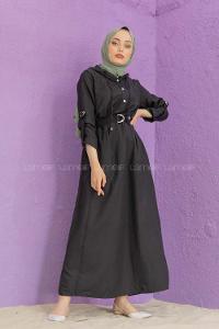 Modalamelif Kemerli Kuşaklı Elbise Siyah