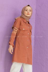 Modalamelif Kol Şeritli Kot Ceket Gül