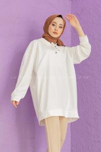 Modalamelif Yaka Güpürlü Tunik Beyaz