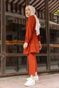 Modalamelif Bel Büzmeli Şık Takım Acı Kahve