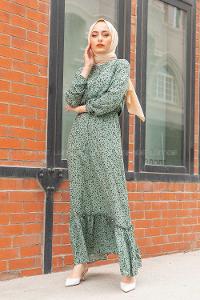 Modalamelif Çiçek Desenli  Elbise Çağla Yeşili