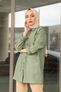 Modalamelif Çift Cepli Gömlek Çağla Yeşili