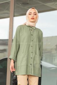 Modalamelif Çift Cepli Gömlek Çağla Yeşili