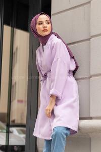 Modalamelif Çift Cepli Kemerli Kimono Lila