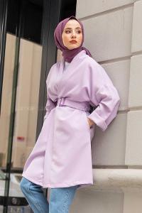 Modalamelif Çift Cepli Kemerli Kimono Lila