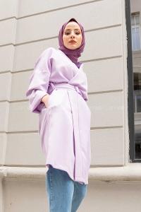 Modalamelif Çift Cepli Kemerli Kimono Lila