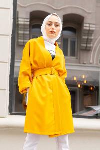 Modalamelif Kemerli Kimono Saks Hardal Sarısı