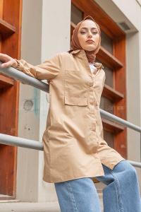 Modalamelif Çift Cepli Tunik Sütlü Kahve