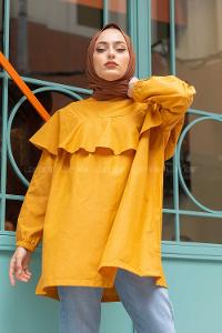 Modalamelif Hakim Yaka Fırfırlı Tunik Hardal Sarısı