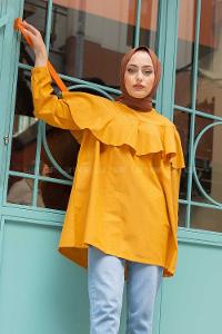 Modalamelif Hakim Yaka Fırfırlı Tunik Hardal Sarısı