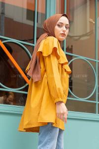Modalamelif Hakim Yaka Fırfırlı Tunik Hardal Sarısı