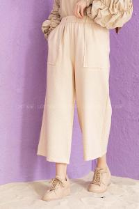 Modalamelif Bel Lastikli Kuşaklı Pantolon Taş