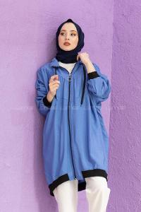 Modalamelif Kapşonlu Spor Yağmurluk Mavi