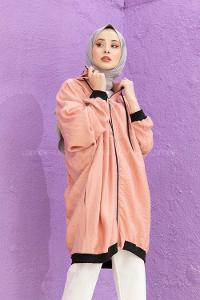 Modalamelif Kapşonlu Spor Yağmurluk Pudra