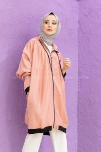 Modalamelif Kapşonlu Spor Yağmurluk Pudra