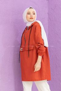 Modalamelif  Arma Baskılı Kapşonlu Tunik Koyu Kiremit