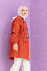 Modalamelif  Arma Baskılı Kapşonlu Tunik Koyu Kiremit