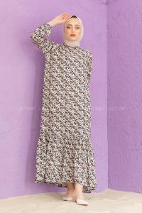 Modalamelif Balon Kol Desenli Elbise Bej