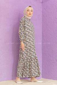 Modalamelif Balon Kol Desenli Elbise Bej