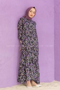 Modalamelif Balon Kol Desenli Elbise Mor