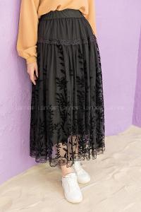 Modalamelif Beli Lastikli  Tül Etek Siyah