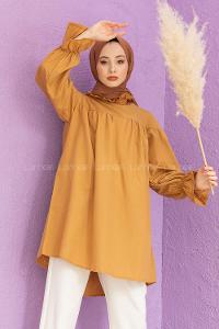 Modalamelif Dakron Büzgülü Gömlek Taba