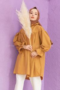 Modalamelif Dakron Büzgülü Gömlek Taba