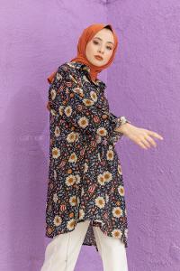 Modalamelif Dokuma Desenli Gömlek Siyah Bej